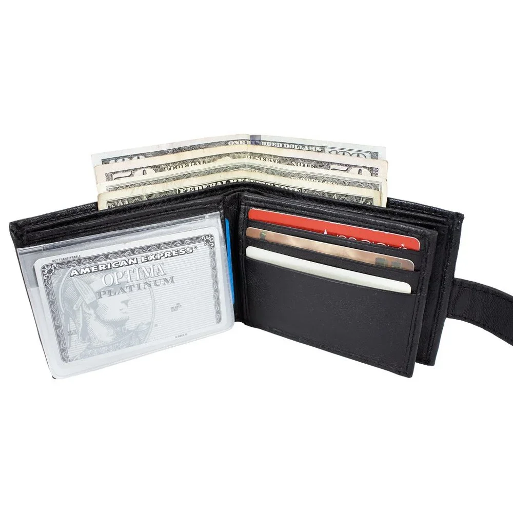 Men Wallet, Lambskin Leather Bifold Black Wallet